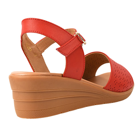 Sandale casual, dama, FORMAZIONE, 50072 rosu, piele naturala, platforma